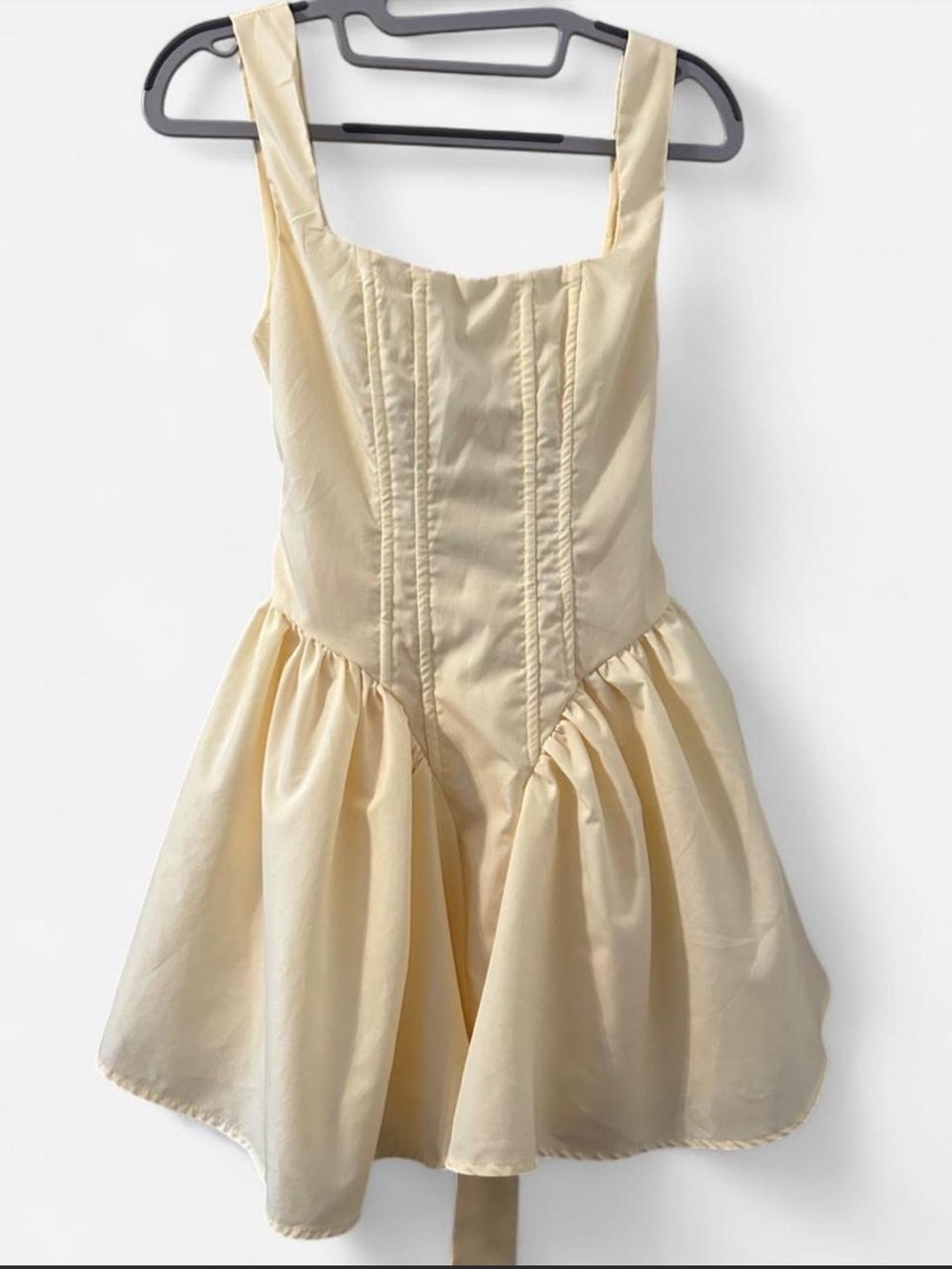 Girls' Pastel Yellow Square-Neck Party Dress